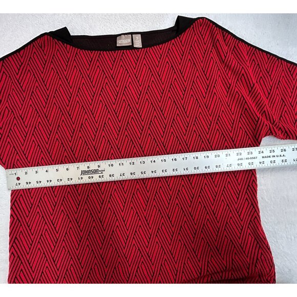 Chico's Womens Red & Black Herringbone Sweater Top Size 3 Boat Neck Relaxed Fit - Picture 7 of 8